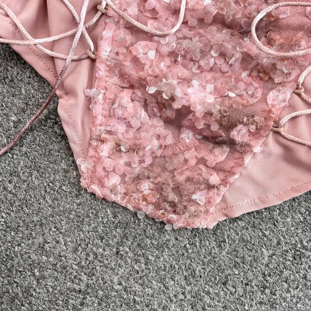 Flower Lace Tank Top Fish Bone Crop Design Inner Strap French Tube Tops Y2k Cute Pink Corset Summer Wear