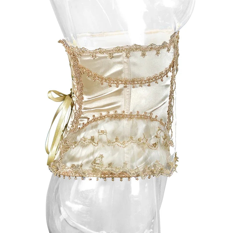 Women Short Steel Bones Floral Lace Underbust Corset Sexy Wedding Evening Dress Corsets Luxury Court Princess Cosplay Lolita