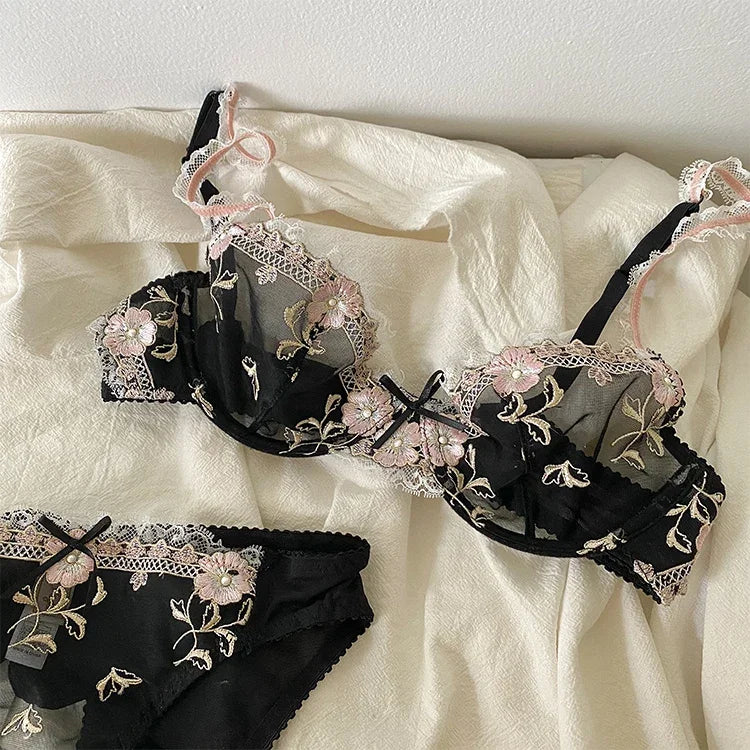 The Versailles Lace Lingerie Set | Push-Up Bra & Brief | Floral Lace Underwire | Parisian Princess