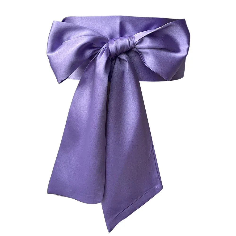 Satin Silk Parisian Bow Corset Waist Belt Decorative Wide Bowknot Fabric Ribbon Cummerbunds DIY Waist Cover For Women Lady Girl Bridal