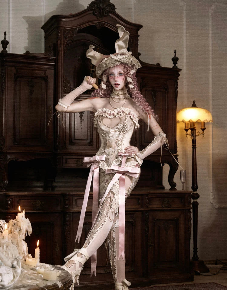 The Versailles Lovecore Lace Set | Fishbone Corset Tube Top & Floor-Length Skirt | Dark Romance Two-Piece | Parisian Princess