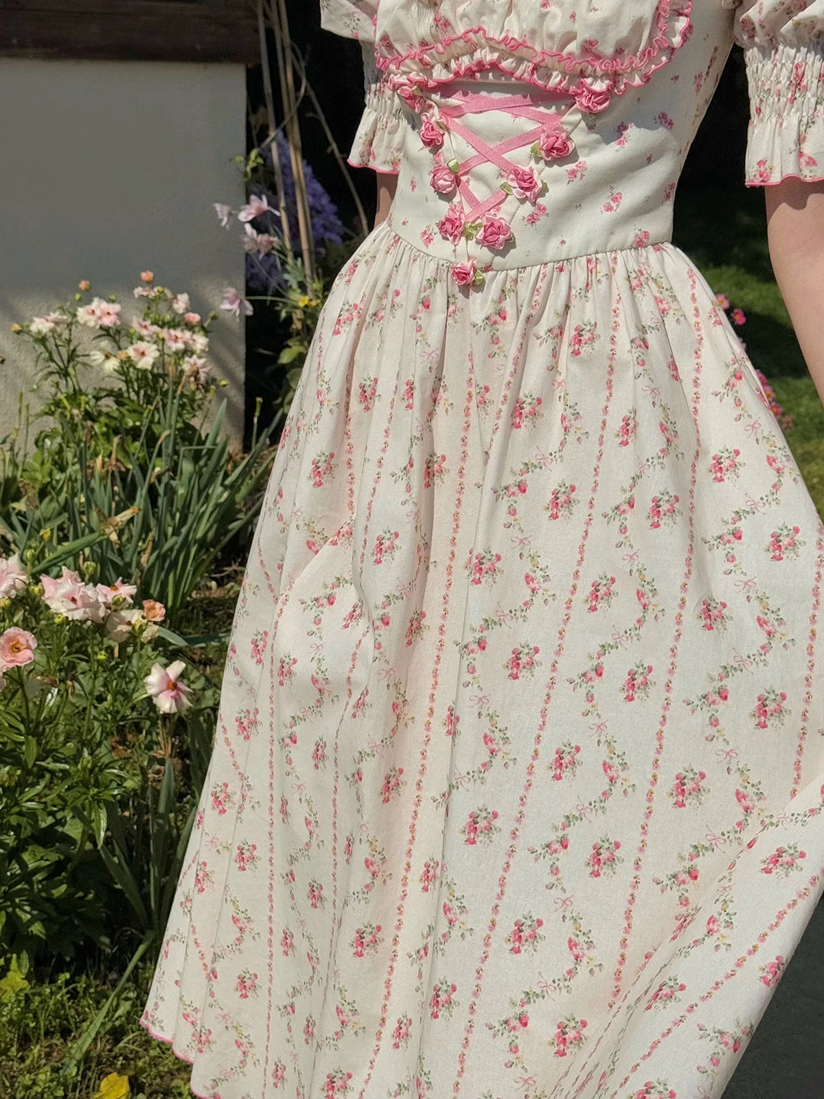 The Giverny Floral Cotton Gown | Square Neck Puff Sleeve Midi | French Countryside Prairie Dress | Parisian Princess