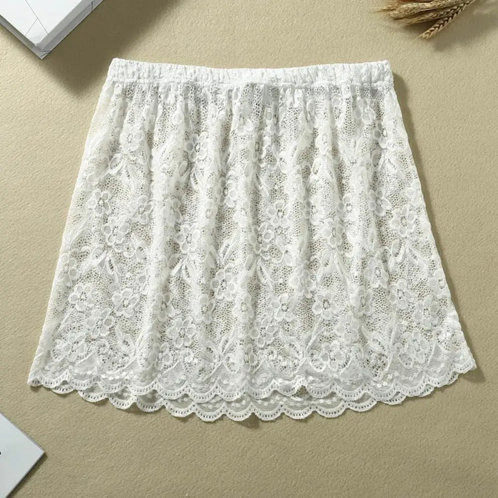 Lace Mini Skirts Women Elegant Sweet Lolita Short Skirts High Waist Ruffle Skirts Lace Trim Butt Curtain Skirt