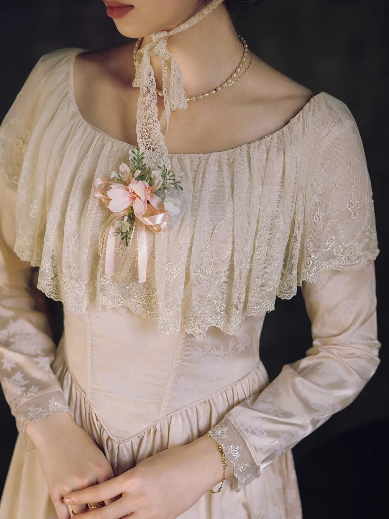 The Giverny Garden Gala Gown | French Satin Lace Patchwork Maxi | Vintage High Waist Ankle Length Dress | Parisian Princess