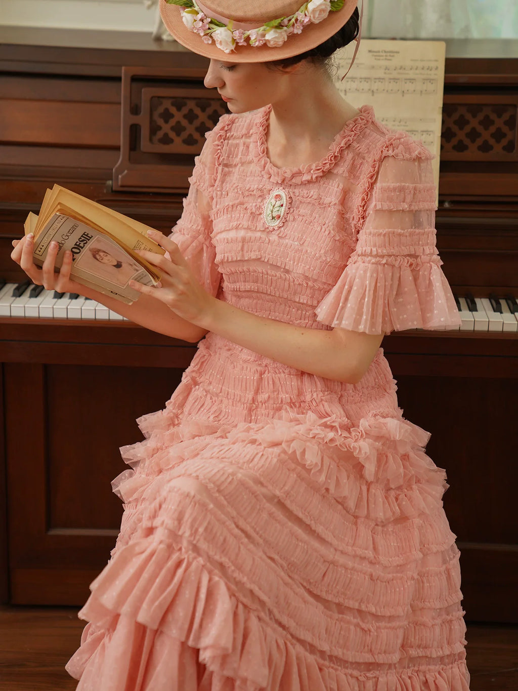 The Candy-Pink Promenade Gown | Hand-Embroidered Tiered Ballgown | Spring Mesh Cake Dress | Parisian Princess