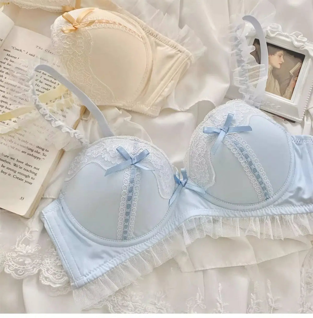 The Petit Coquette Lace Bra | Lolita Princess Style Wire-Free Push Up | Small Bust Gathering Lingerie | Parisian Princess