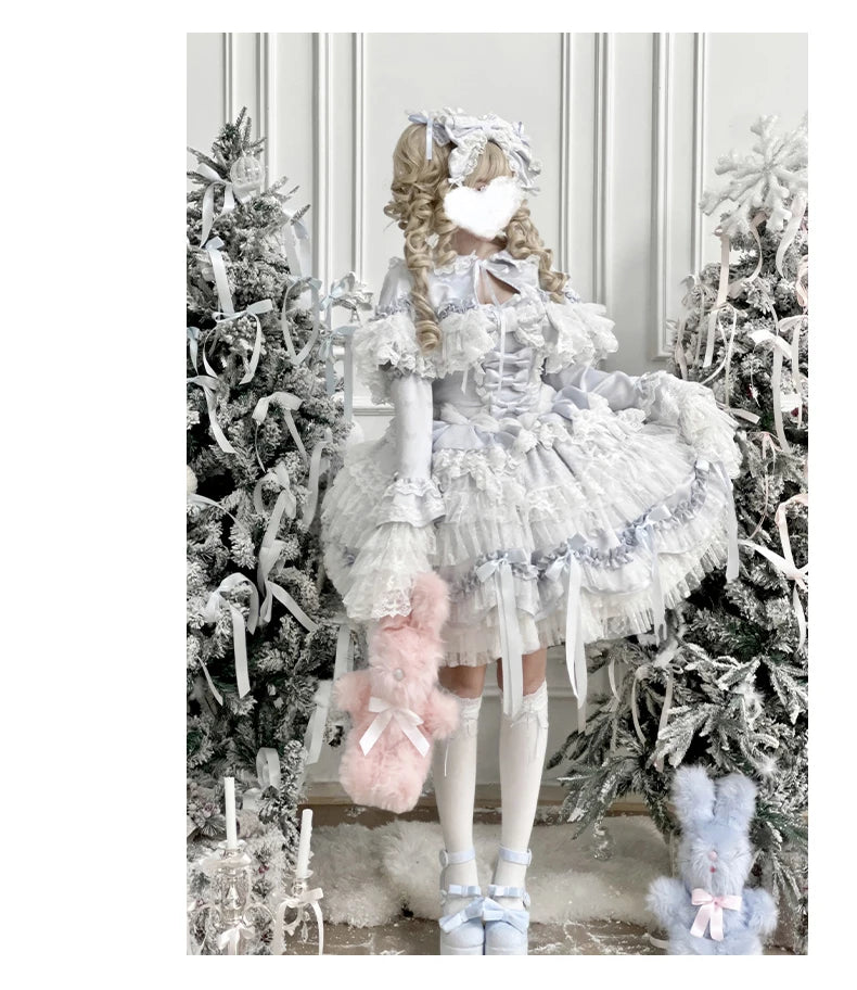 Pink Lolita Princess Dress Women's Bow Lace Heavy Industry Sweet Elegant Birthday Party Evening Dress Lady Suspender Dress Cloak