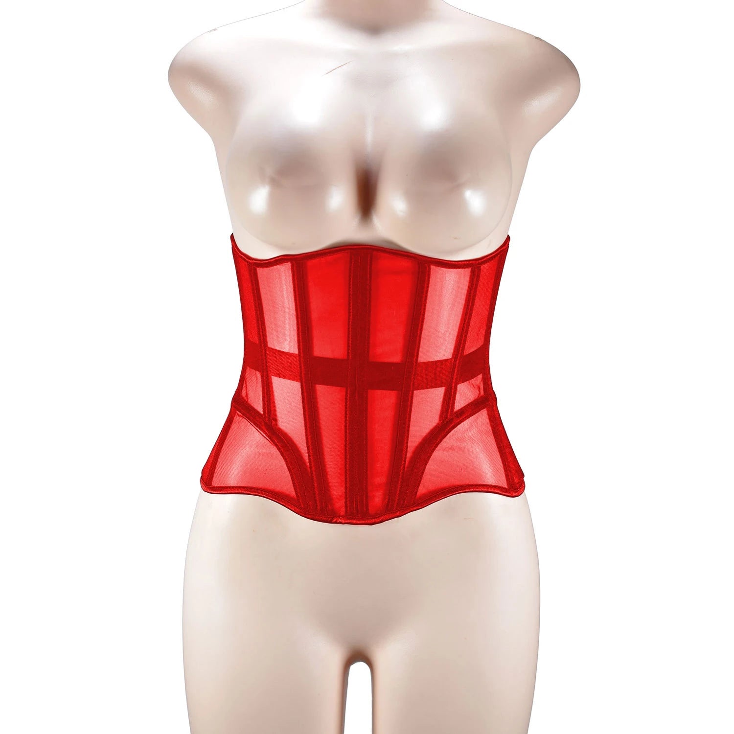 Women Abdomen Tight Corset Crops Under Bust Bustiers Breathable Mesh Waist Girdle With Bones Slimming Lace Up Bodices