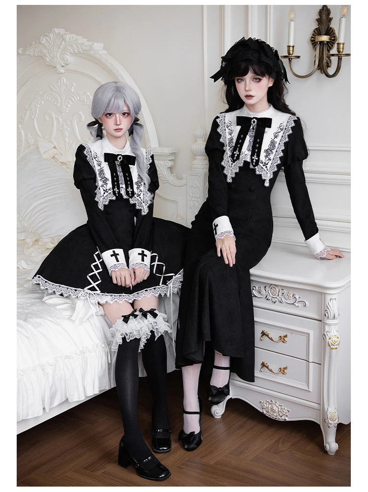 Original French Elegant Court Black Long Mermaid Dresses Op Autumn New Women's Slim Fit Lolita Long Sleeve Dress Gothic Dresses