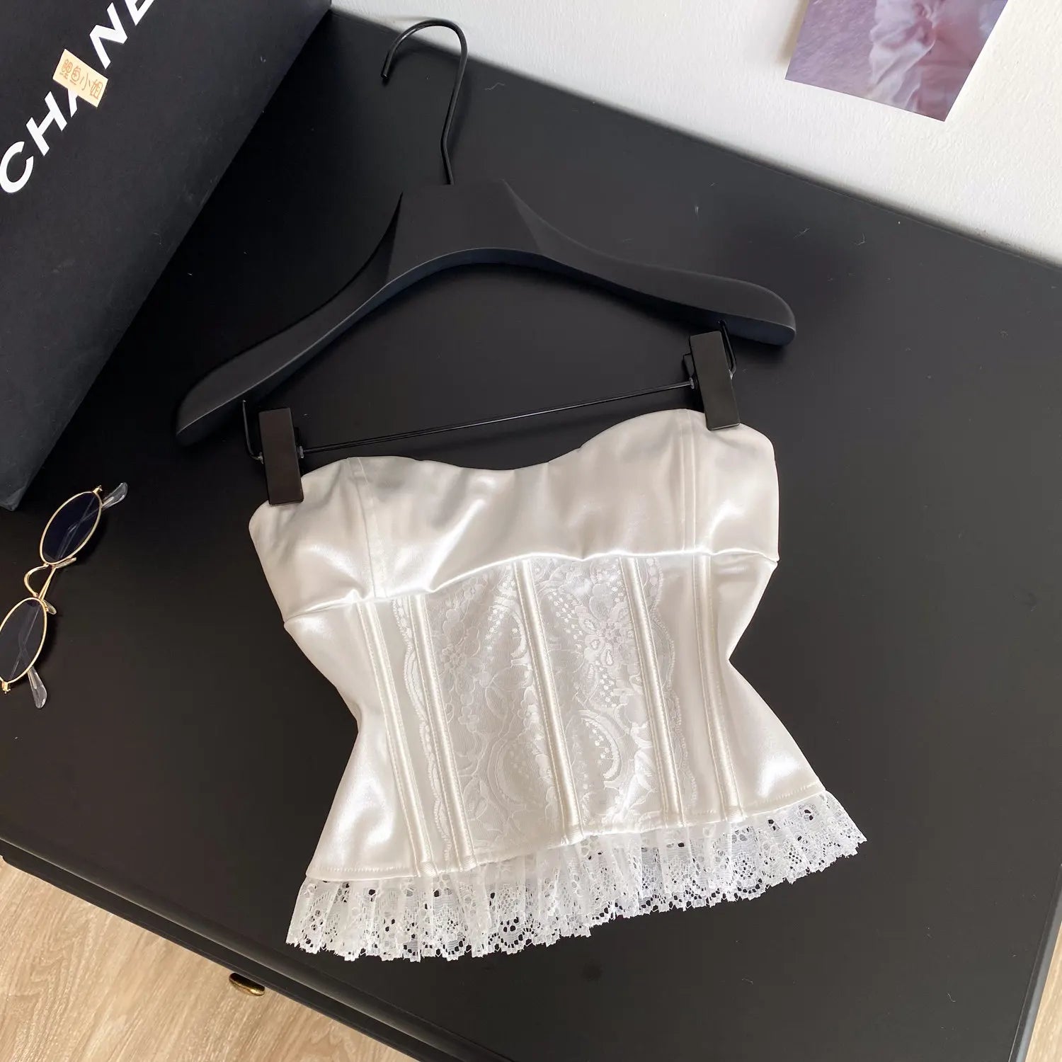 The Fontainebleau Satin Corset Cami | French Lace Strapless Crop Top | Wedding & Night Out Tank | Parisian Princess