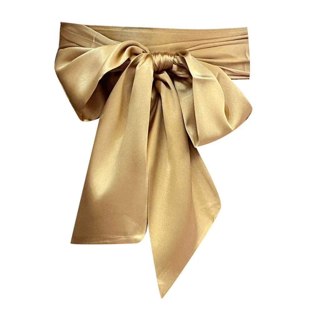 Satin Silk Parisian Bow Corset Waist Belt Decorative Wide Bowknot Fabric Ribbon Cummerbunds DIY Waist Cover For Women Lady Girl Bridal