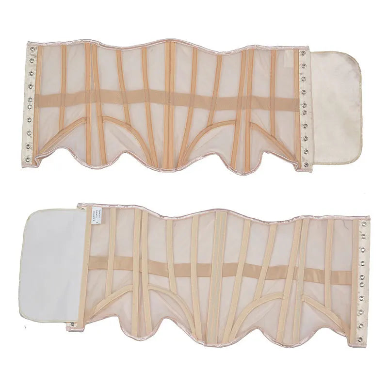 Women Abdomen Tight Corset Crops Under Bust Bustiers Breathable Mesh Waist Girdle With Bones Slimming Lace Up Bodices