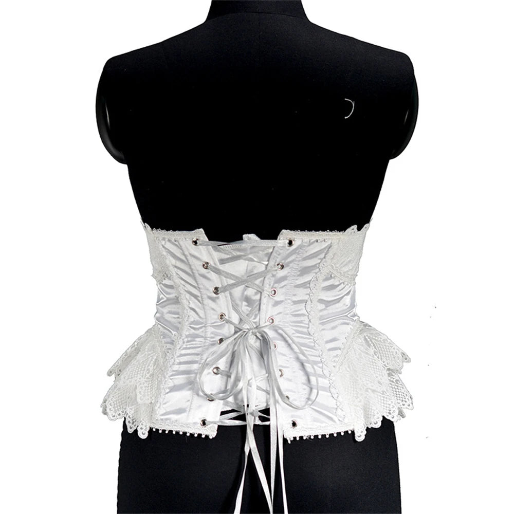 Women Short Steel Bones Floral Lace Underbust Corset Sexy Wedding Evening Dress Corsets Luxury Court Princess Cosplay Lolita