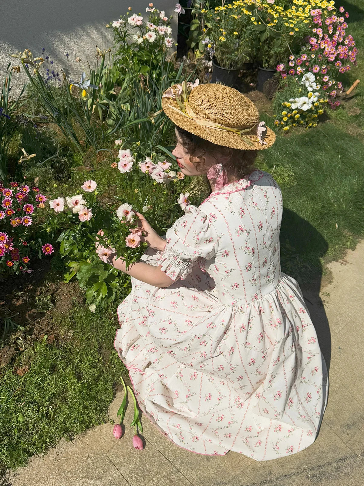 The Giverny Floral Cotton Gown | Square Neck Puff Sleeve Midi | French Countryside Prairie Dress | Parisian Princess