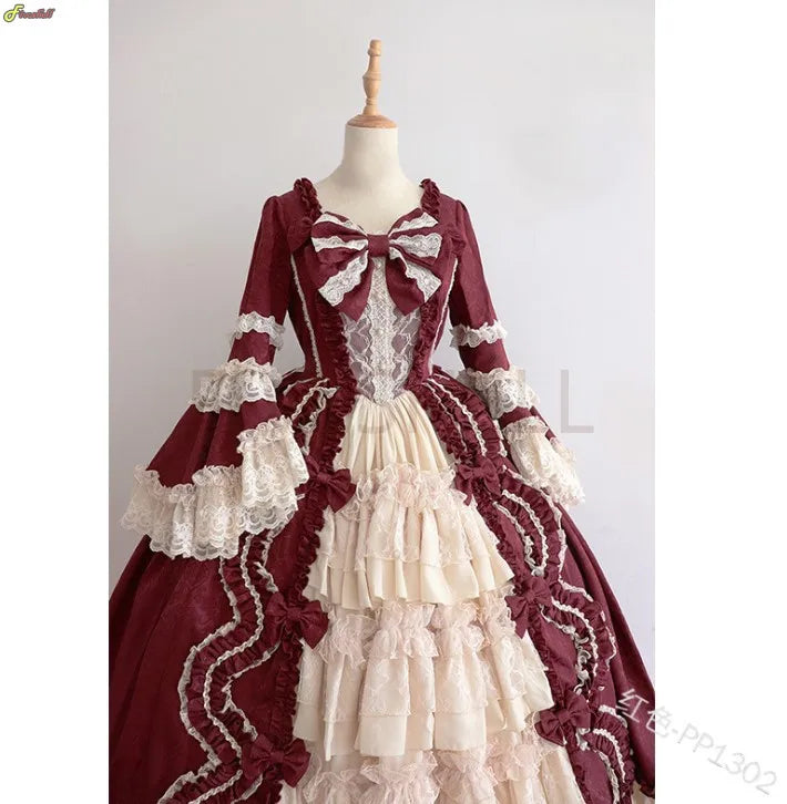 Anime Lolita Princess Dress For Women Cute Bow Lace Chiffon Stitching Dresses Ladies All-match Large Swing Skirts New