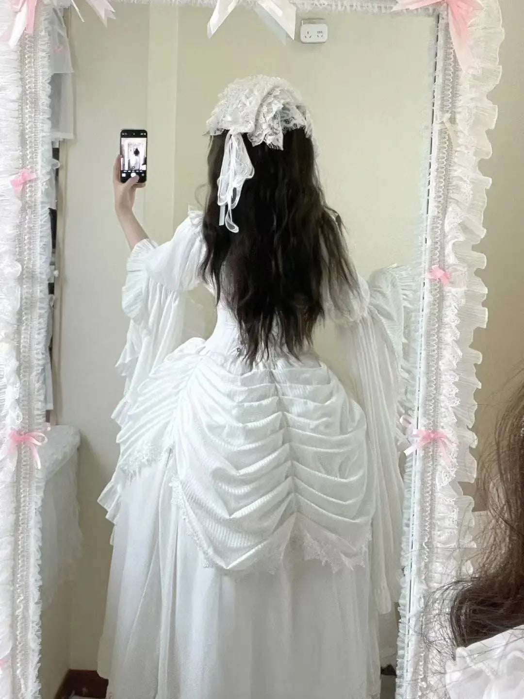 Niche Gothic Style Lolita Skirt Dark Black Wave Flower Edge Women Banquet Gown Vintage Halloween Carnival Event Cosplay Costume