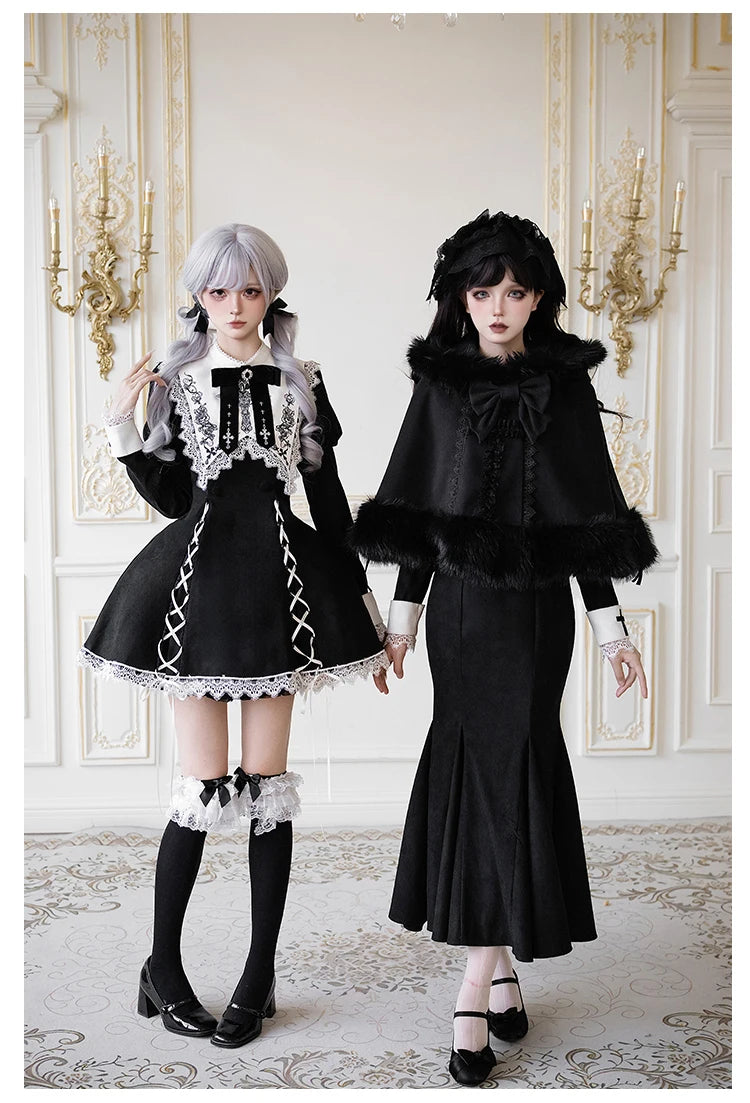 Original French Elegant Court Black Long Mermaid Dresses Op Autumn New Women's Slim Fit Lolita Long Sleeve Dress Gothic Dresses