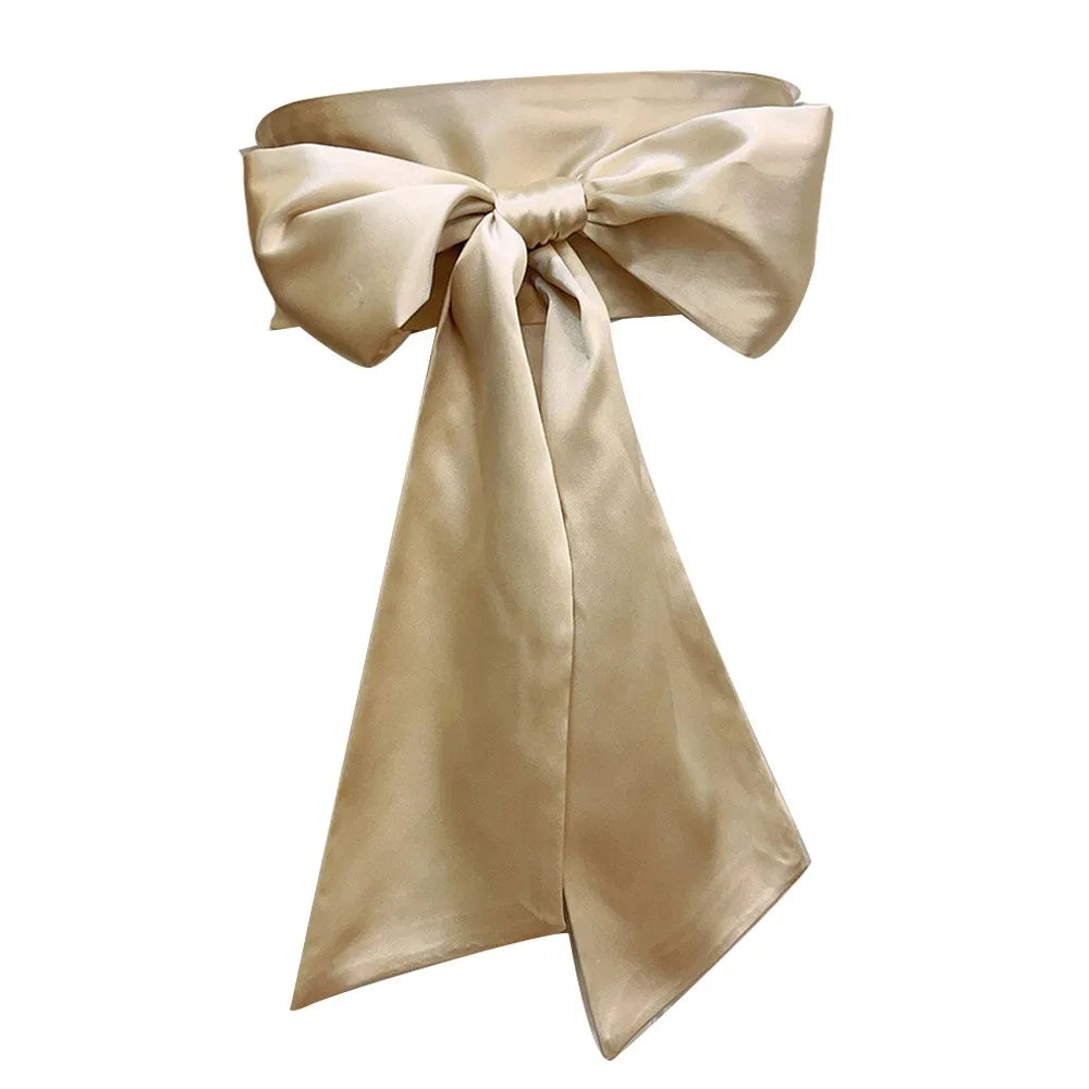 Satin Silk Parisian Bow Corset Waist Belt Decorative Wide Bowknot Fabric Ribbon Cummerbunds DIY Waist Cover For Women Lady Girl Bridal