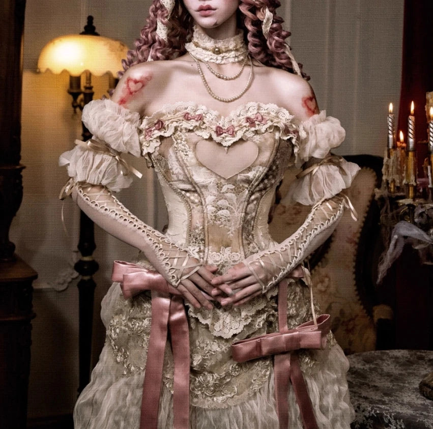The Versailles Lovecore Lace Set | Fishbone Corset Tube Top & Floor-Length Skirt | Dark Romance Two-Piece | Parisian Princess