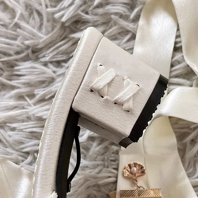 The Swan Satin Ballet Pumps | Lace-Up Platform Mary Jane | French Fairy Lolita Heels | Parisian Princess