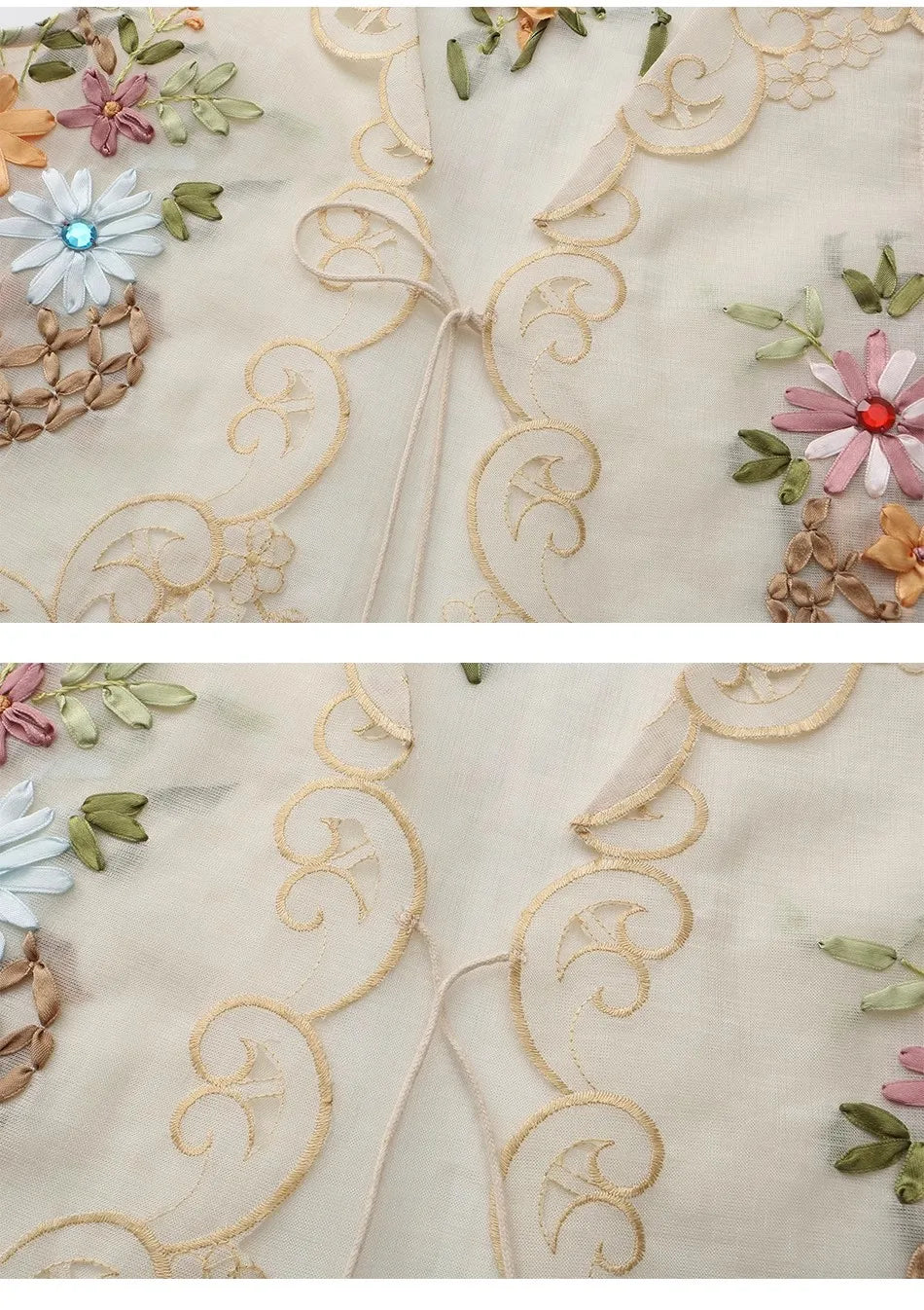 The Antoinette Tassel Embroidery Vest | French Antique Floral Cotton Gilet | Open-Stitch V-Neck | Parisian Princess
