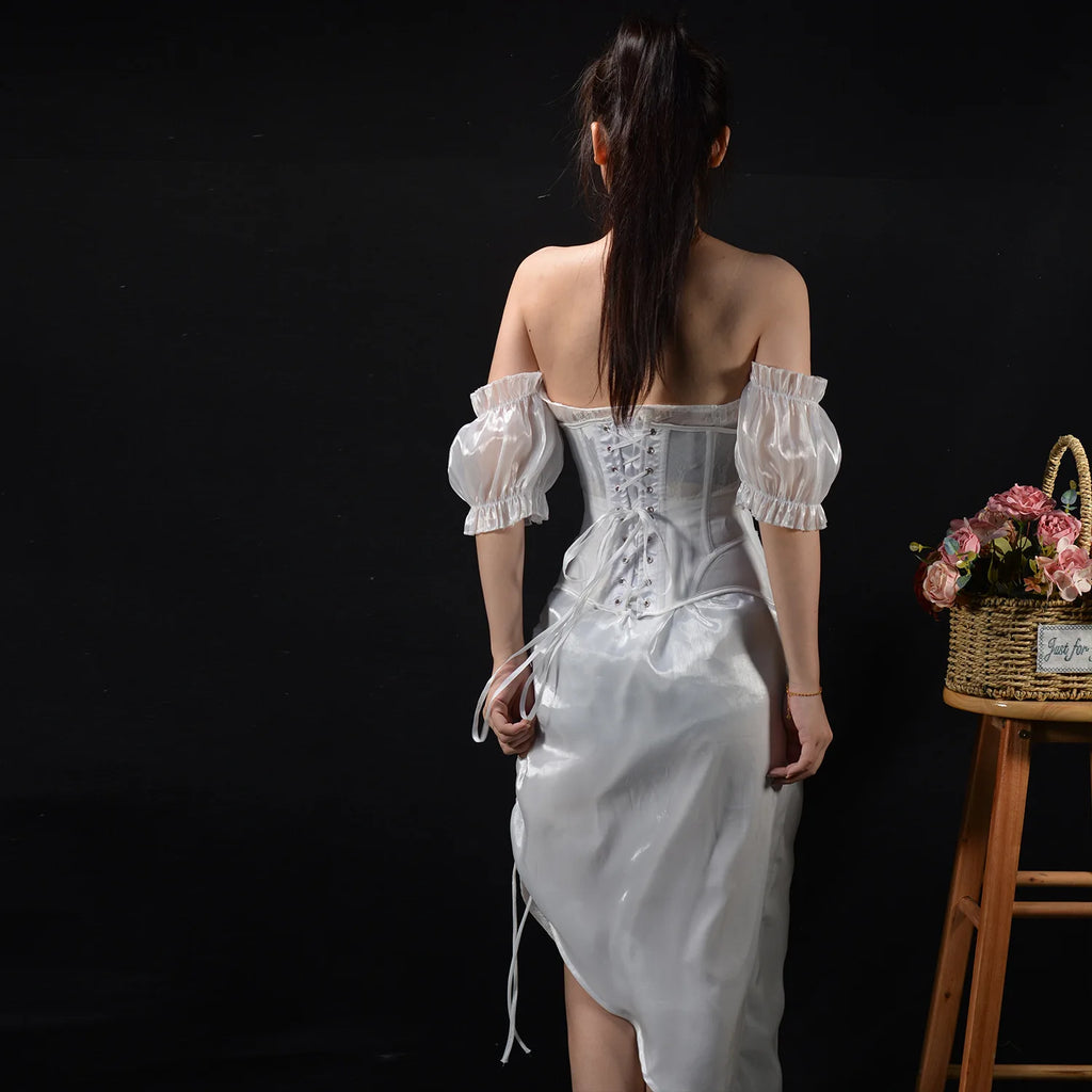 Women Abdomen Tight Corset Crops Under Bust Bustiers Breathable Mesh Waist Girdle With Bones Slimming Lace Up Bodices