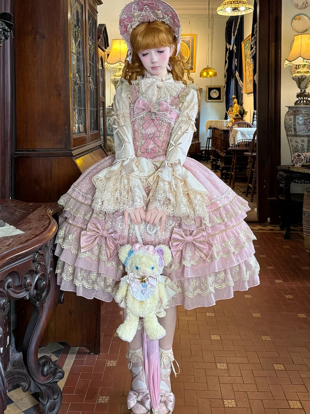 Original Gothic Cos Suspender Dress Jsk Summer New Female Slim-Fit Elegant Cute Bow Cake Dresses Women's Lolita Birthday Dress