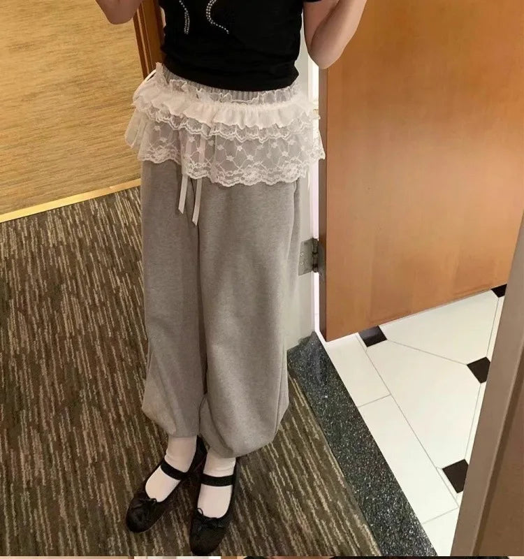 Lace-up Lace Side Half-body Skirt Short Sash Curtain Apron Girls Sweet Jeans Casual Pants Accessories Skirt