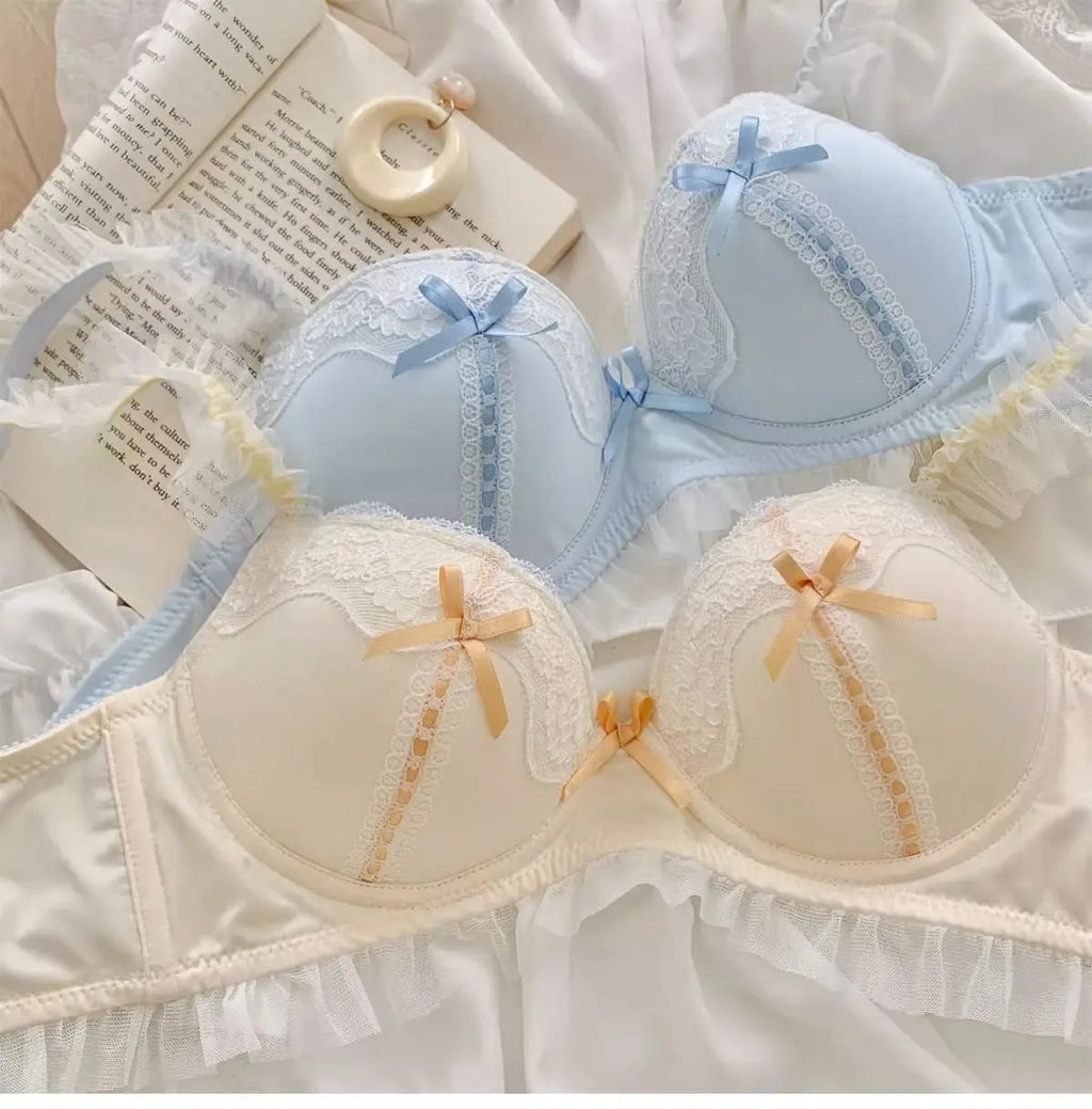 The Petit Coquette Lace Bra | Lolita Princess Style Wire-Free Push Up | Small Bust Gathering Lingerie | Parisian Princess