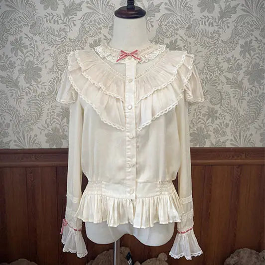 Long Sleeve Lolita Shirt French Gothic Parisian Tops Elegant Lace Ruffles Princess Women Japanese Blouses Sweet Retro