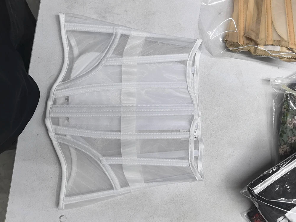 Women Abdomen Tight Corset Crops Under Bust Bustiers Breathable Mesh Waist Girdle With Bones Slimming Lace Up Bodices