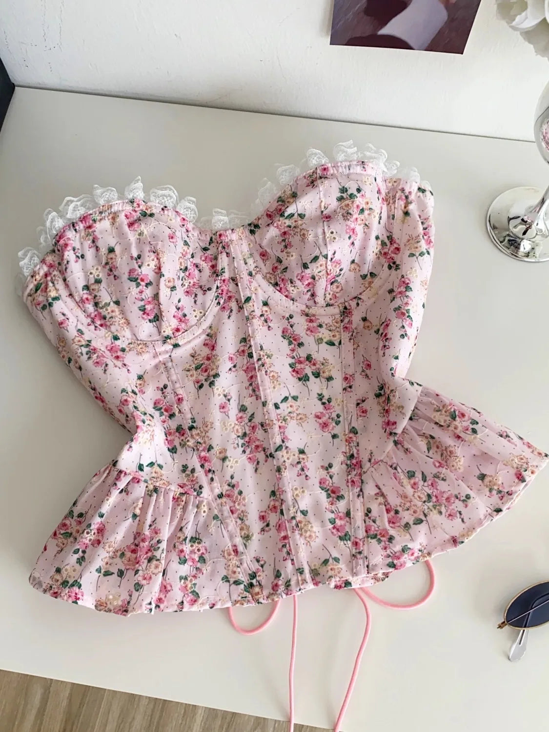 Parisian Floral Corset Tanks Top Corset Bustier Camis Chic Crop Top Women Party Sling Top Y2k