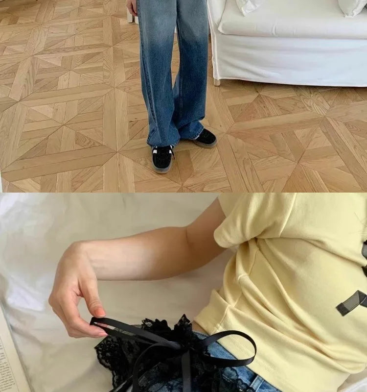 Lace-up Lace Side Half-body Skirt Short Sash Curtain Apron Girls Sweet Jeans Casual Pants Accessories Skirt