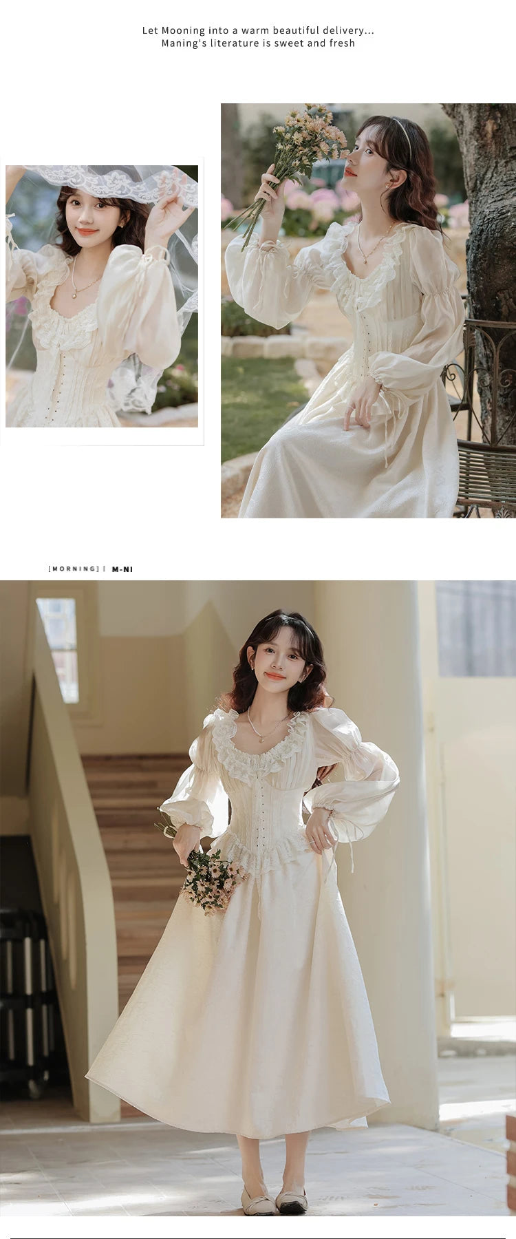 The Ethereal Princess Tatting Gown | Fairycore Lace Midi | French Square Neck Princess Sleeve Vestido | Parisian Princess