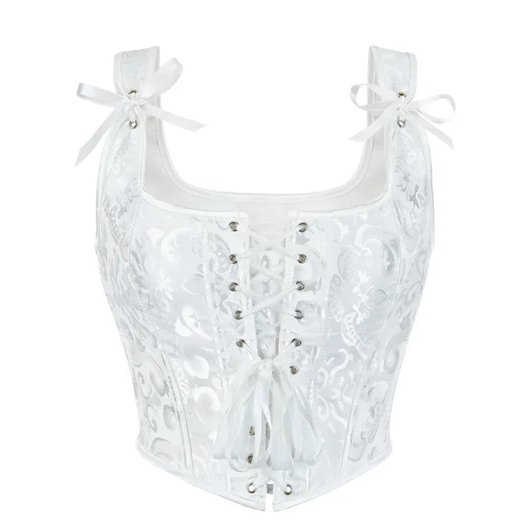 Vintage Women Corset with Straps Gothic Overbust Bustier Vest Lace Up Boned Jacquard Corset Crop Tops