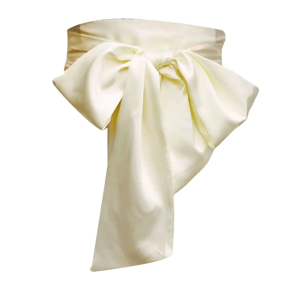Satin Silk Parisian Bow Corset Waist Belt Decorative Wide Bowknot Fabric Ribbon Cummerbunds DIY Waist Cover For Women Lady Girl Bridal