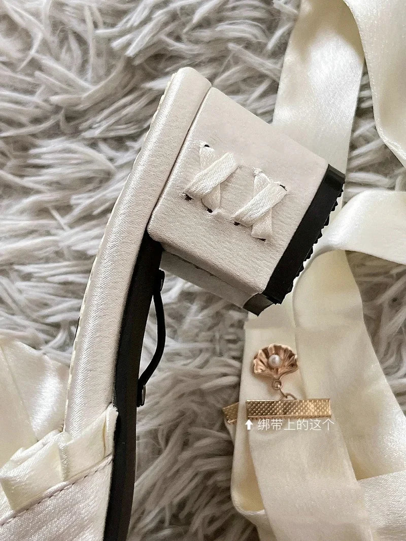 The Swan Satin Ballet Pumps | Lace-Up Platform Mary Jane | French Fairy Lolita Heels | Parisian Princess