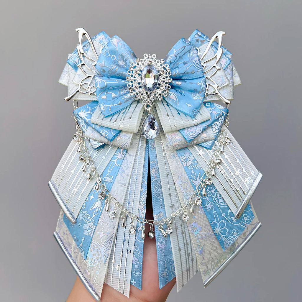 Parisian Blue Bow-luxury in style handmade Fan bow Accessories Light Stick ribbon long streamers knot lolita goods Bag Charm