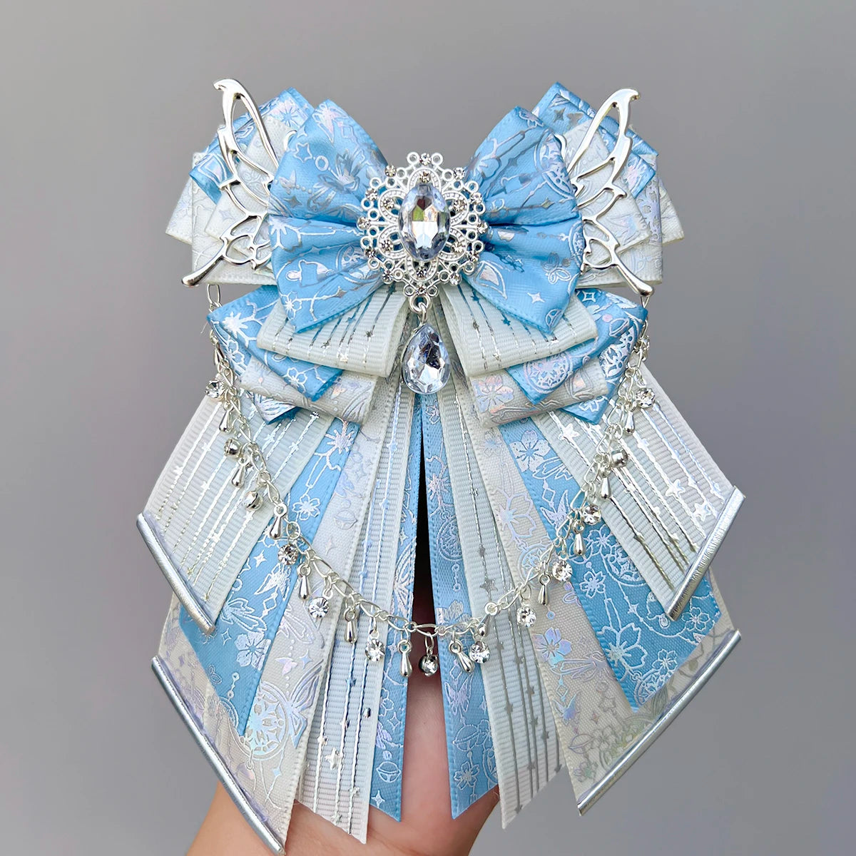 Parisian Blue Bow-luxury in style handmade Fan bow Accessories Light Stick ribbon long streamers knot lolita goods Bag Charm