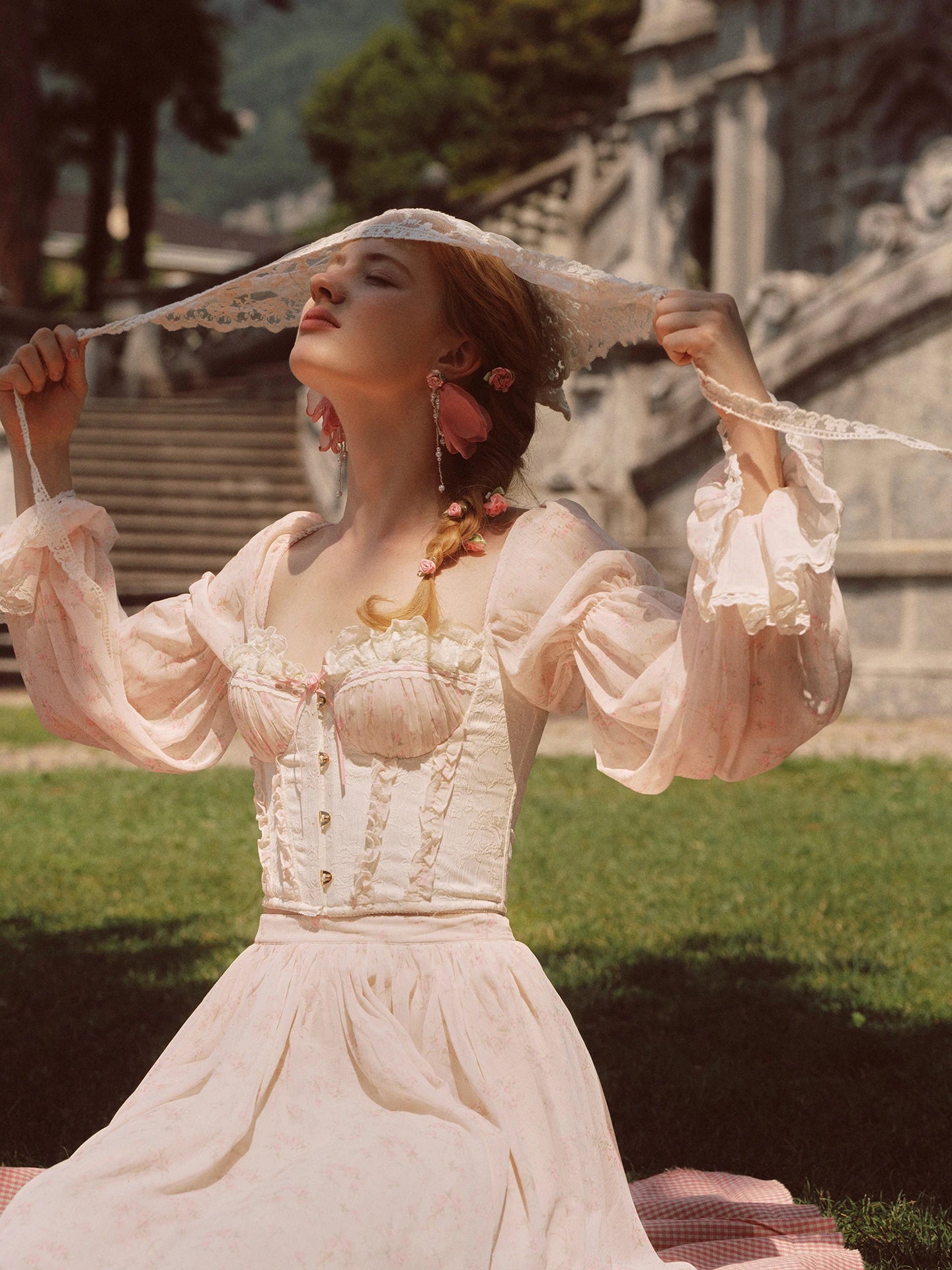 Parisian Corsets Tops Shirts/Skirt Set Women Vintage Elegant Slim French Vacation Style Floral Long Sleeved Fishbone Tops