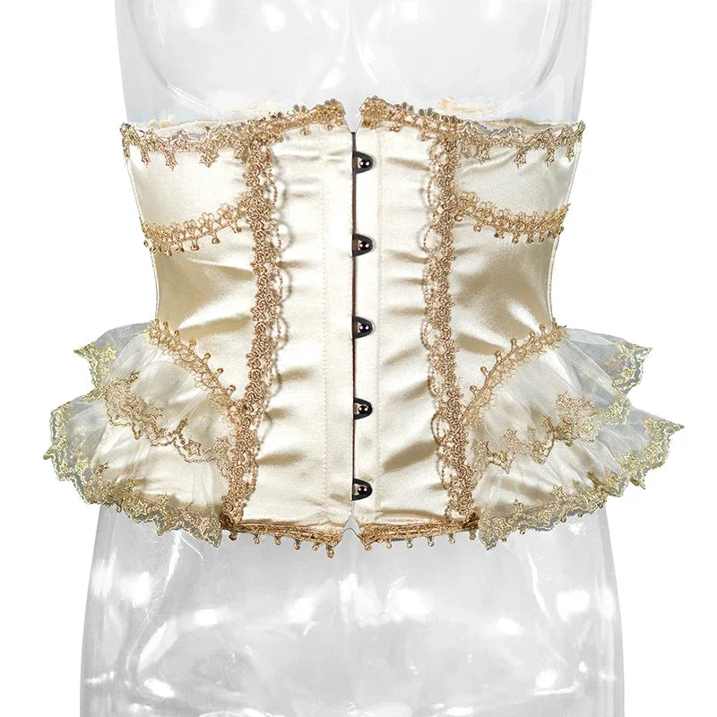 Women Short Steel Bones Floral Lace Underbust Corset Sexy Wedding Evening Dress Corsets Luxury Court Princess Cosplay Lolita