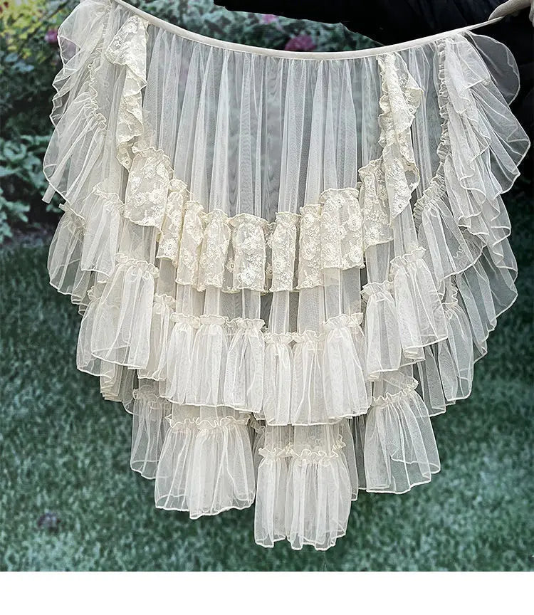The Swan Lake Ruffled Cover-Up | Double-Layer Asymmetrical Mesh Skirt | Sweet Lolita Waist Curtain | Parisian Princess