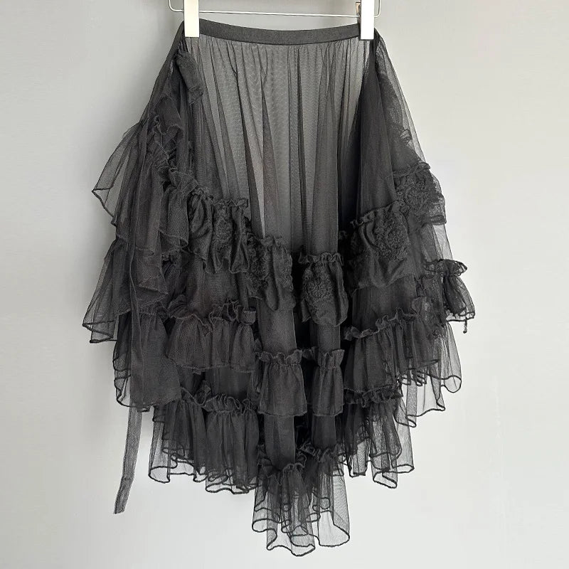 The Swan Lake Ruffled Cover-Up | Double-Layer Asymmetrical Mesh Skirt | Sweet Lolita Waist Curtain | Parisian Princess