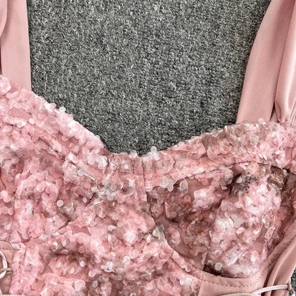 Flower Lace Tank Top Fish Bone Crop Design Inner Strap French Tube Tops Y2k Cute Pink Corset Summer Wear