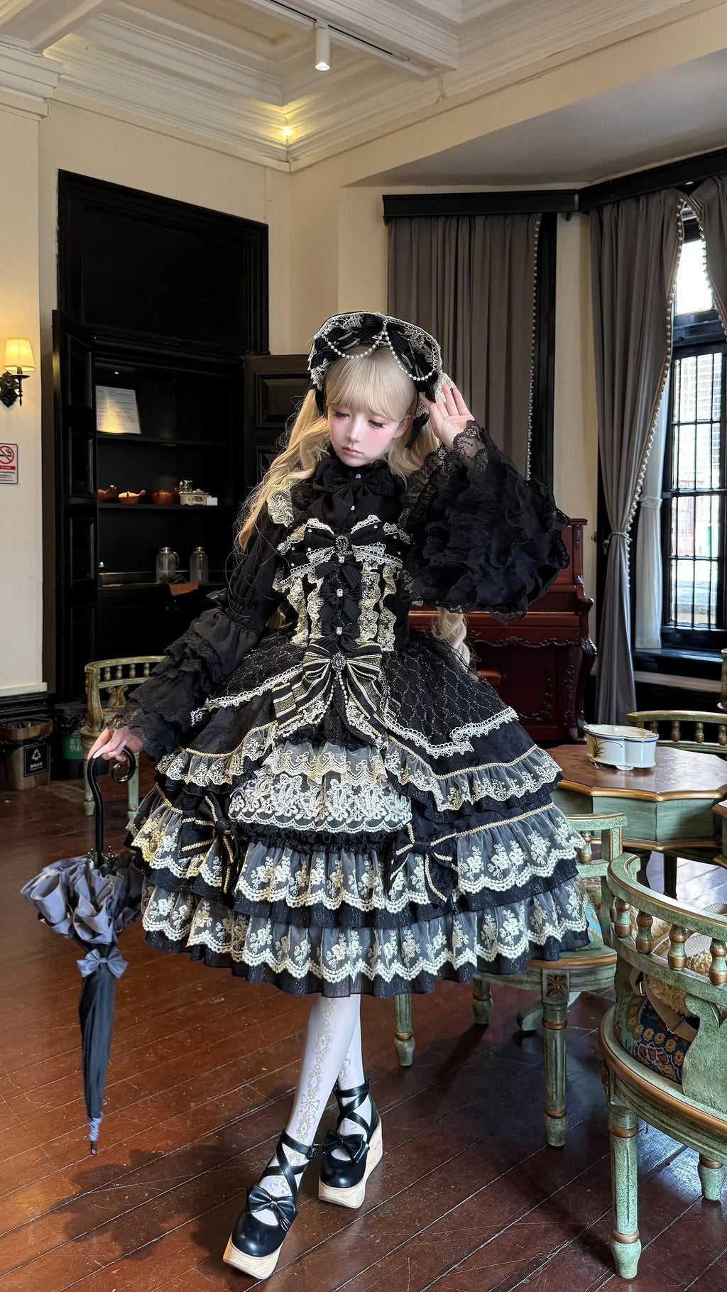 Original Gothic Cos Suspender Dress Jsk Summer New Female Slim-Fit Elegant Cute Bow Cake Dresses Women's Lolita Birthday Dress