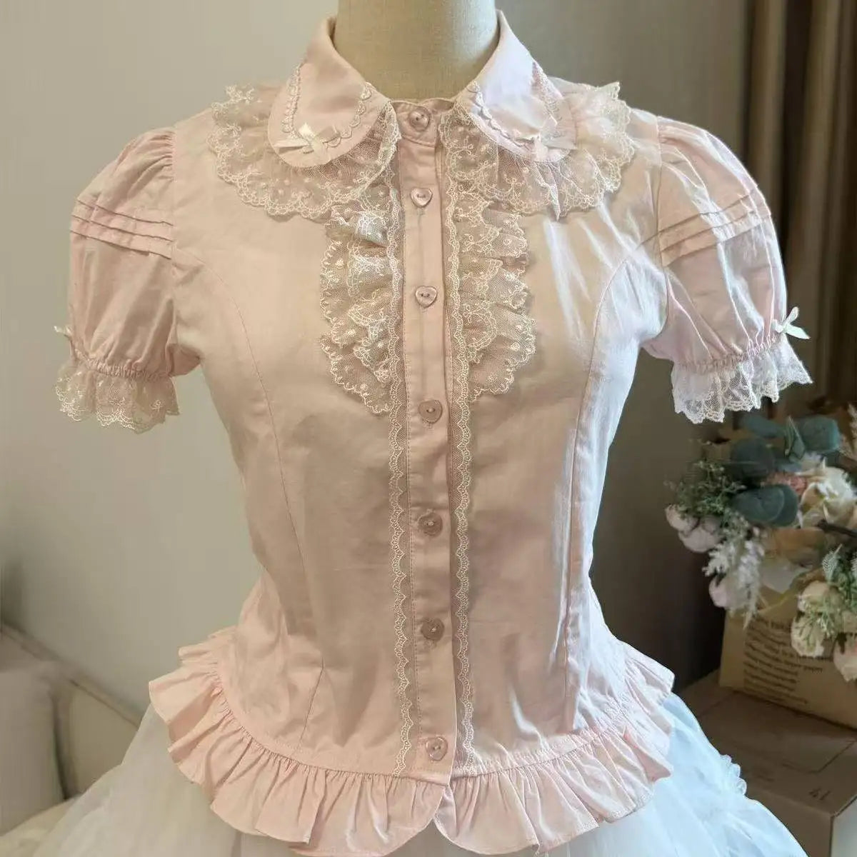 The Amélie Ruffled Chiffon Blouse | V-Neck Puff Sleeve Lolita Shirt | Sweet Parisian Top | Parisian Princess
