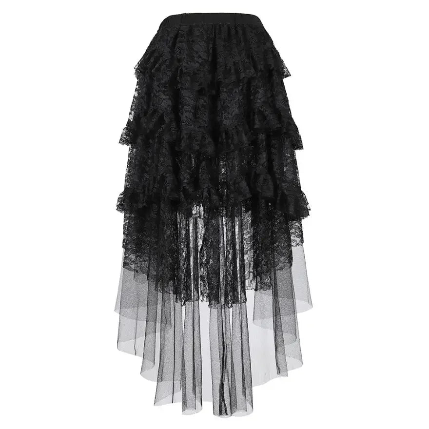 The Midnight Waltz High-Low Gown: A Parisian Noir Masterpiece | Layered Lace & Tulle Asymmetrical Skirt (XS-6XL) | Parisian Princess