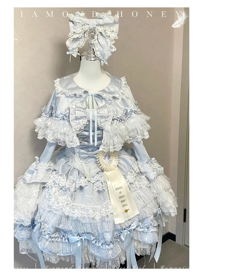 Pink Lolita Princess Dress Women's Bow Lace Heavy Industry Sweet Elegant Birthday Party Evening Dress Lady Suspender Dress Cloak