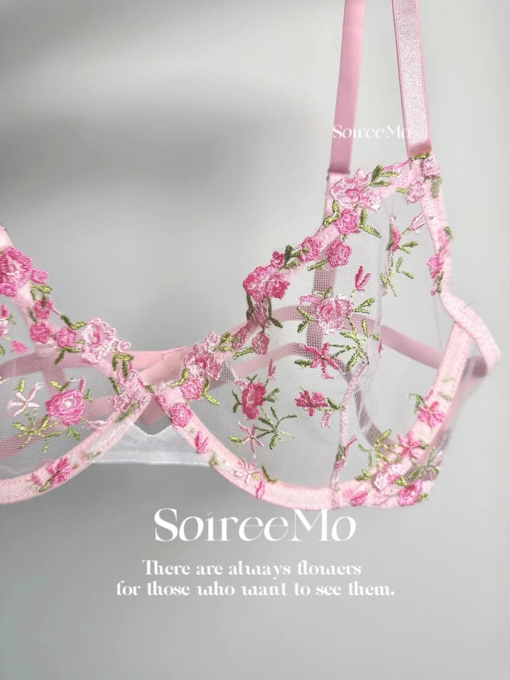 Parisian French Lingerie Set Sheer Tulle, Pink Floral Embroidery Bra Bralette, Sexy Pure Matching Set BANERDANNI Sexy Tushy Bras