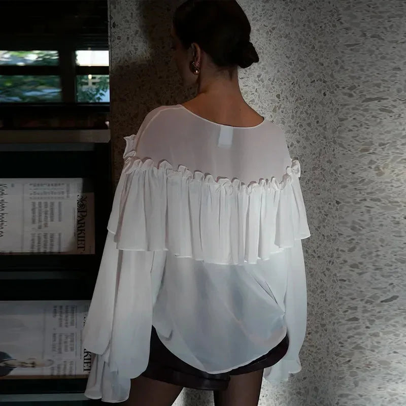 The Éclat Summer Tiered Blouse | French V-Neck Gauze Top | Ethereal Loose Fit Manteau | Parisian Princess